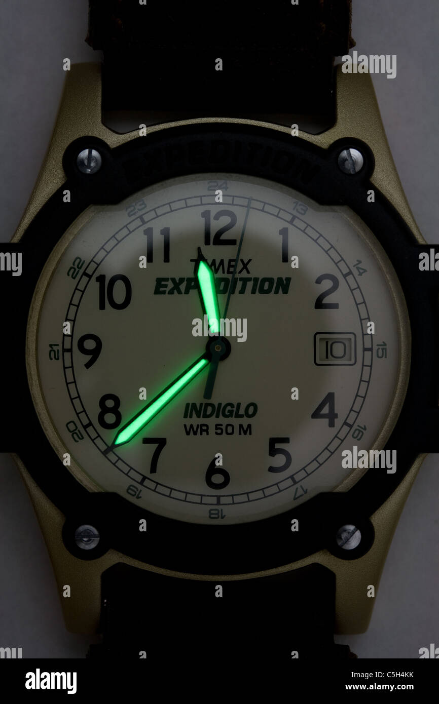 Luminous Watch Dials - Glowing Green Light Stock Photo
