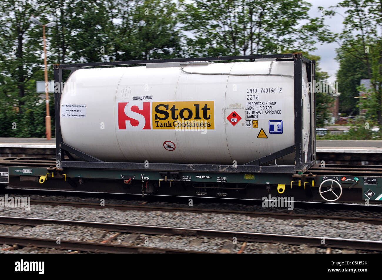 Stolt tank container on a train, UK Stock Photo