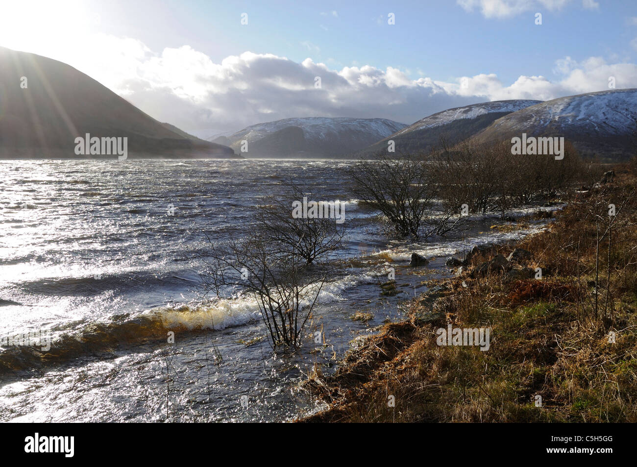 St Mary's Loch on stormy winter's day Stock Photo