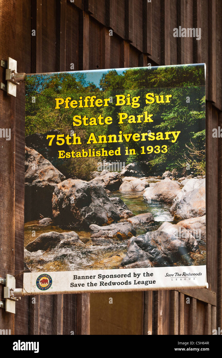 Commemorative banner, Pfeiffer Big Sur State Park, Big Sur, California Stock Photo