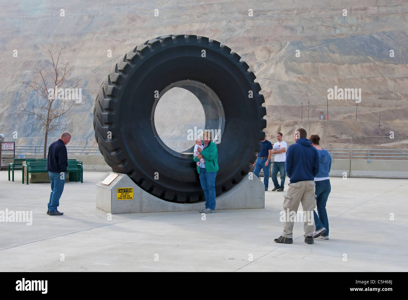 Here, a monstrous haulage truck tire is on display, near the Copper Mine's visitor center Stock Photo