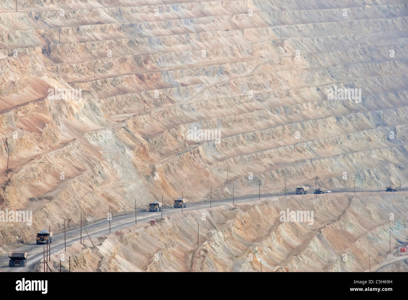 The Bingham Canyon Mine, or Kennecott Copper Mine, in Salt Lake City, Utah, is the 2nd highest copper producer in the USA. Stock Photo