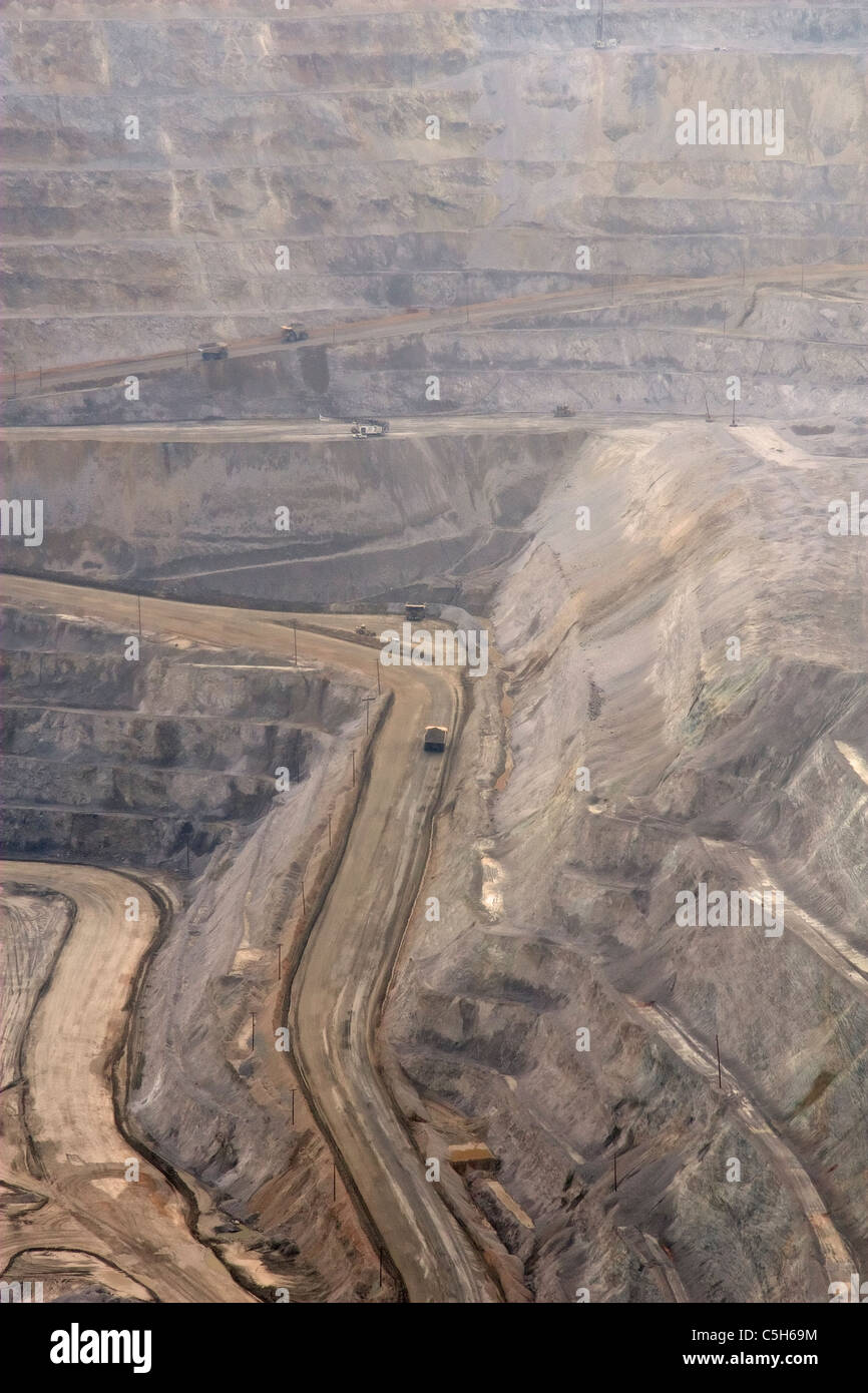 The Bingham Canyon Mine, or Kennecott Copper Mine, in Salt Lake City, Utah, is the 2nd highest copper producer in the USA. Stock Photo