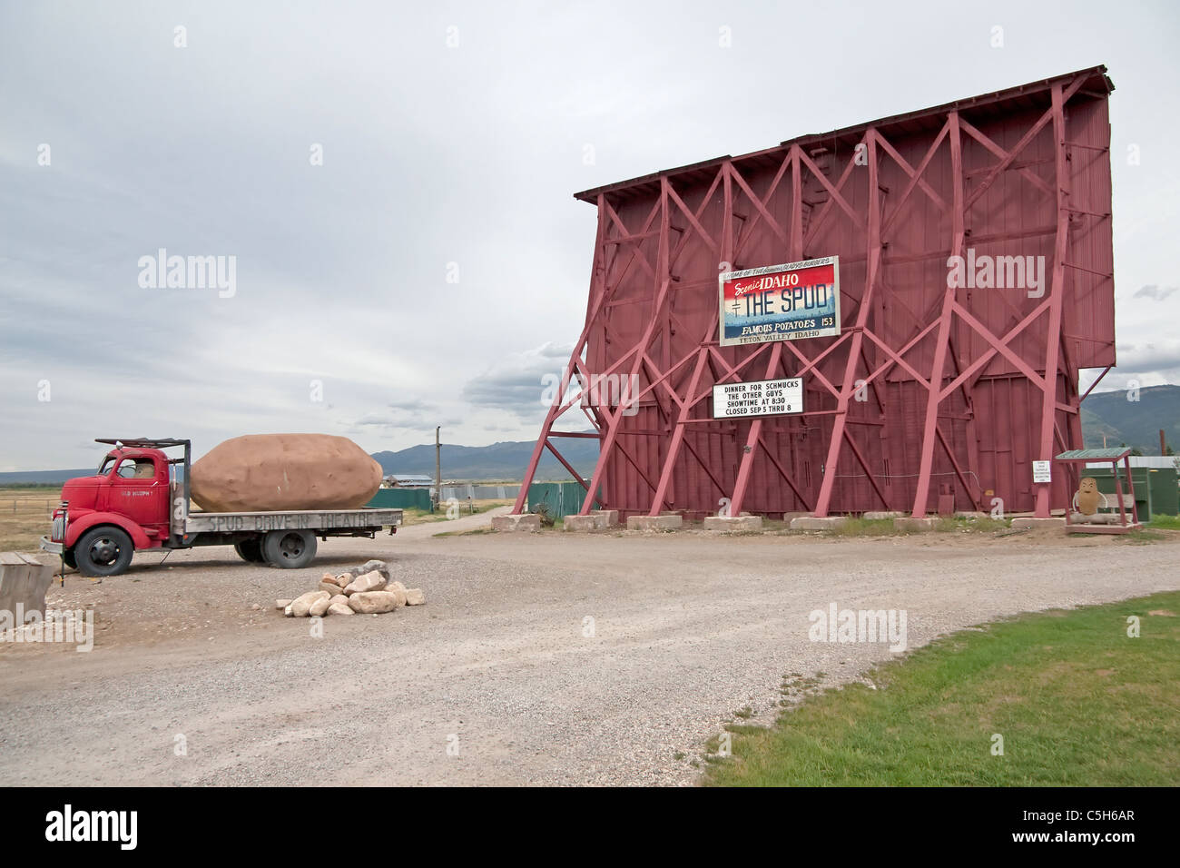 Came upon this unique drive-in theater in Driggs, Idaho, USA, utilizing the states fame for great 'spud' potatoes. Stock Photo
