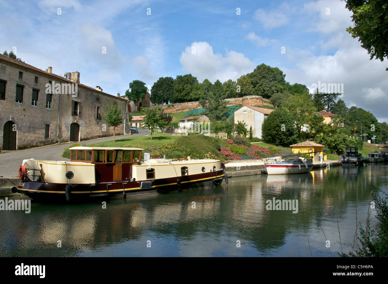 Canal boats Garonne Canal Aquitaine France Stock Photo