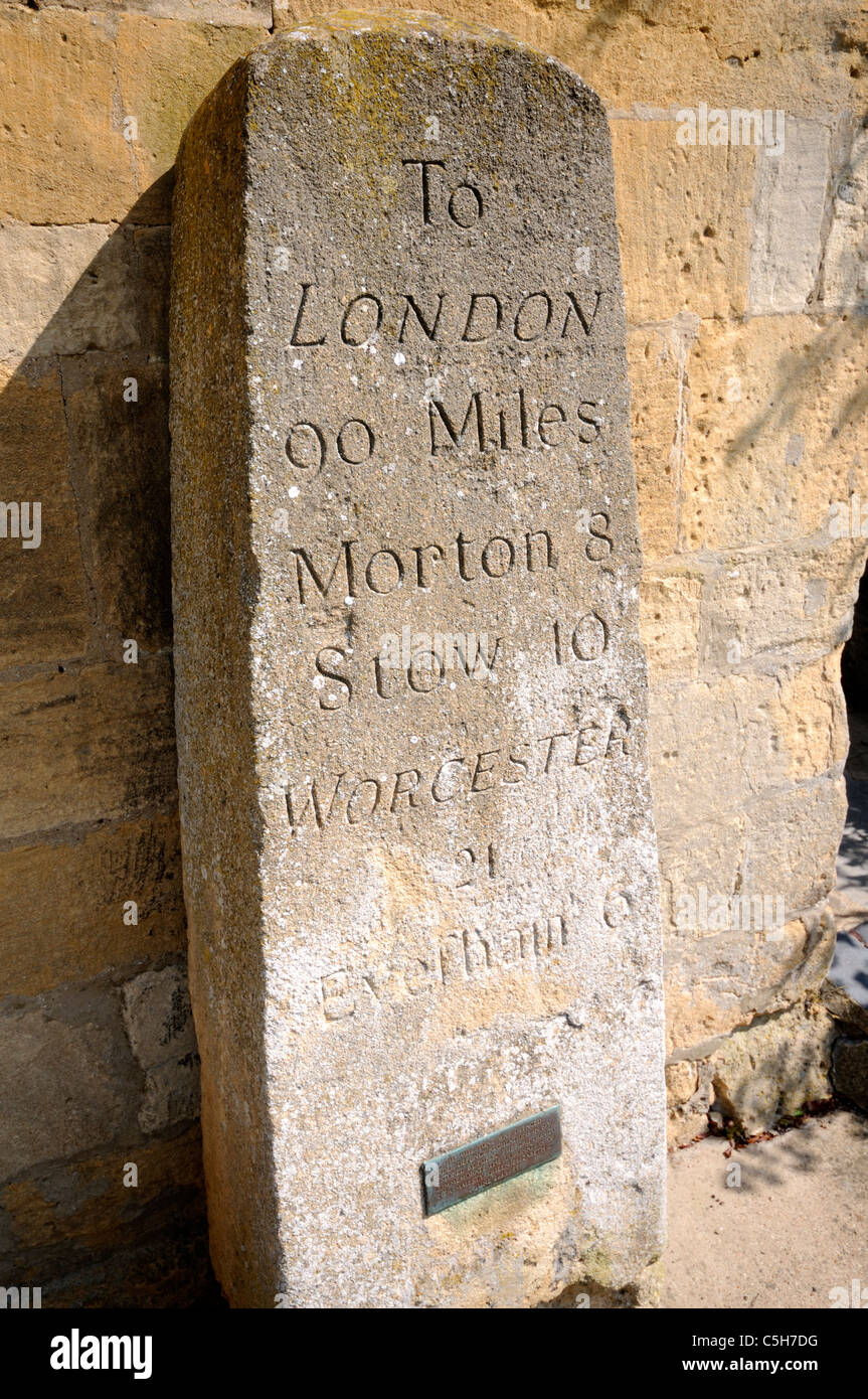 Milestone at Broadway in Worcestershire - England Stock Photo