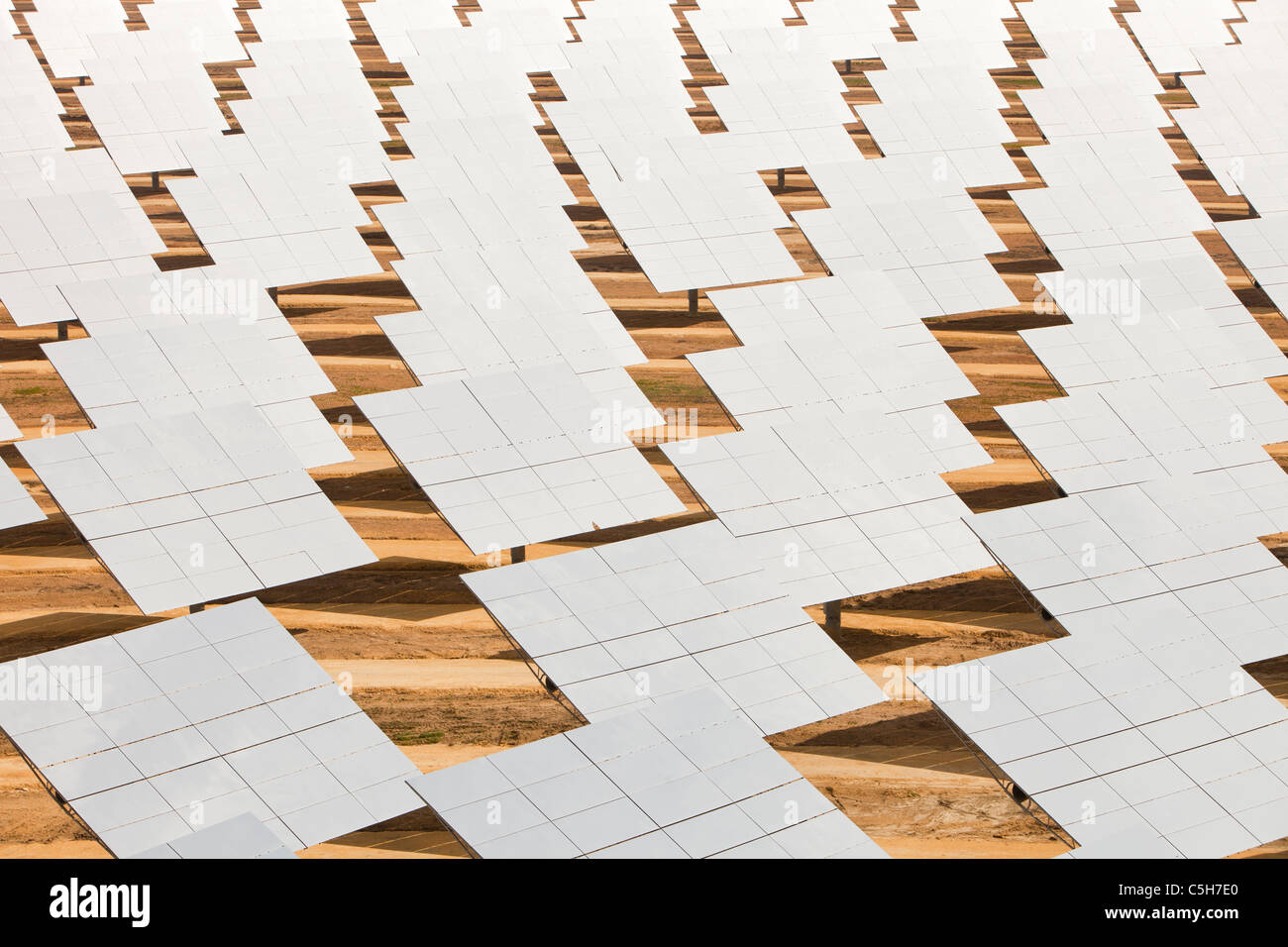 Heliostats, large reflective mirrors directing sunlight to the PS20 solar thermal tower, the