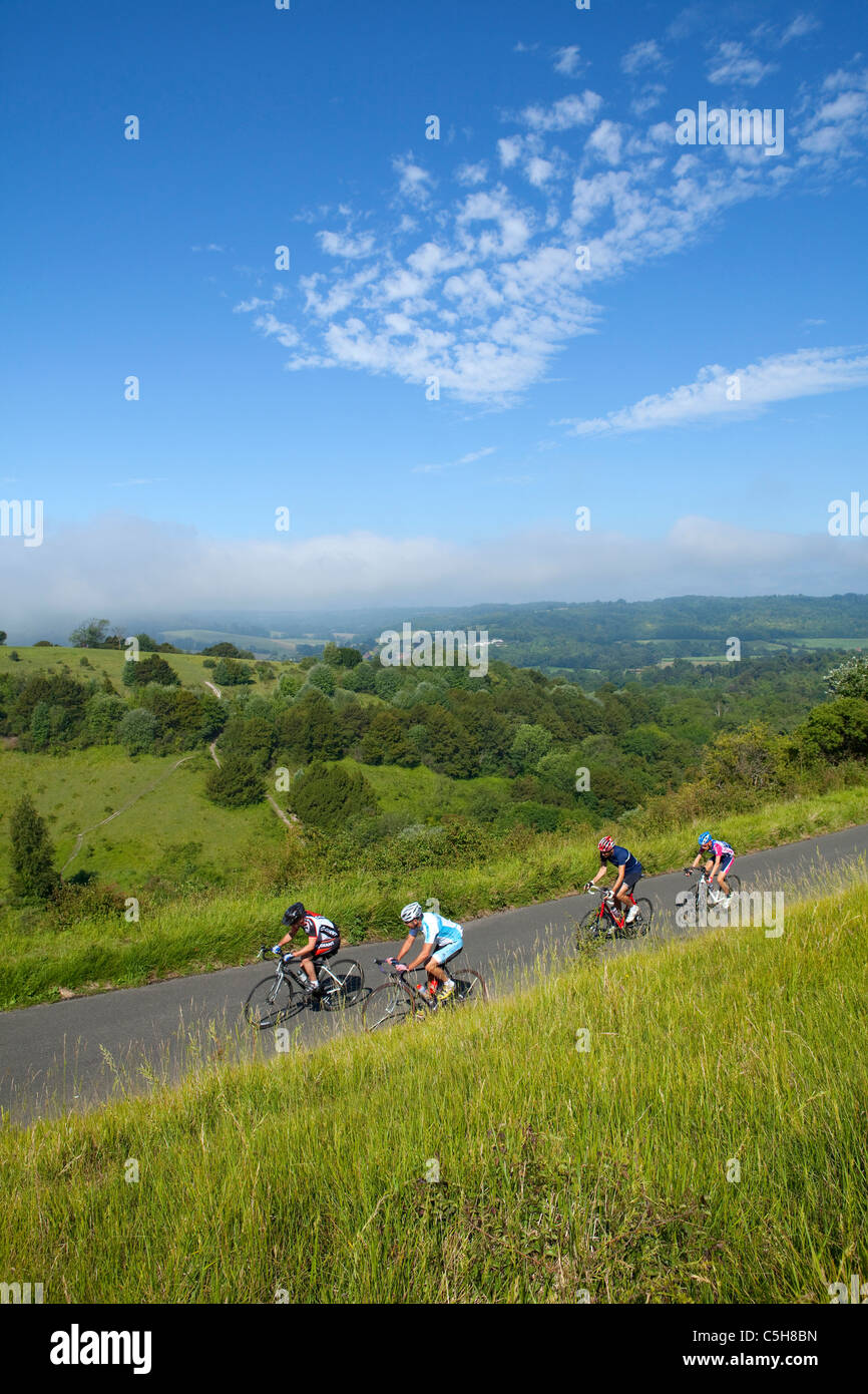 Cyclists on the Zig Zag Box Hill Dorking Surrey Hills Stock Photo