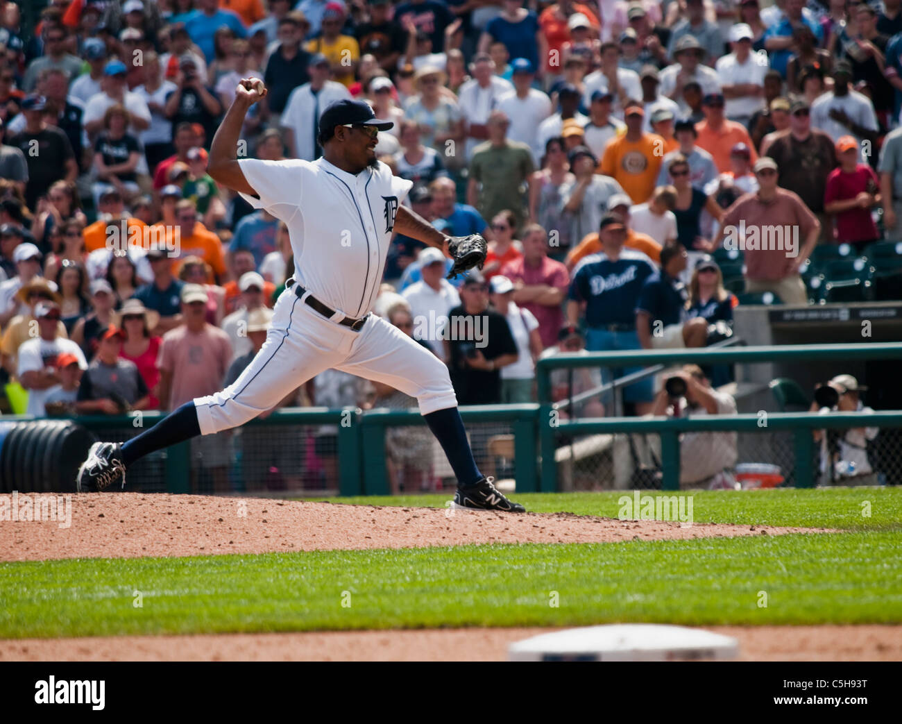 Jose Valverde Detroit Tigers Pitcher making the last pitch in the game against the San Francisco Giants Stock Photo