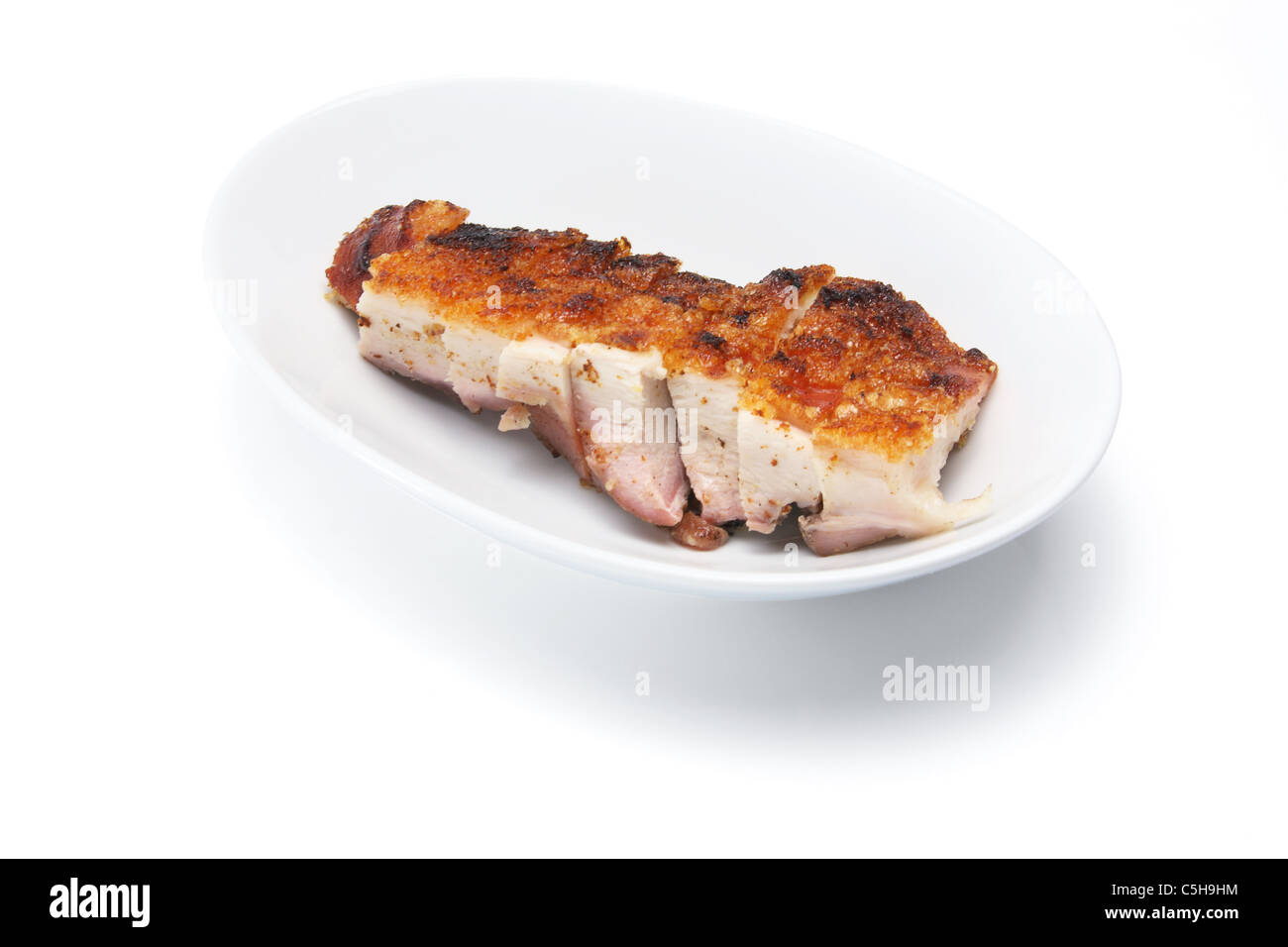 Plate of Chinese Roast Pork Stock Photo