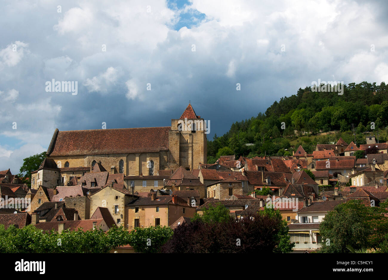 Benedictine Abbey and village Saint Cyprien Dordogne Aquitaine France Stock Photo