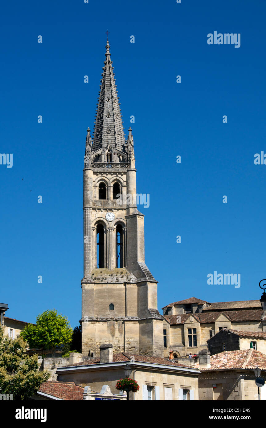 Bell Tower Monolithic Church St Emilion Gironde Aquitaine France Stock Photo