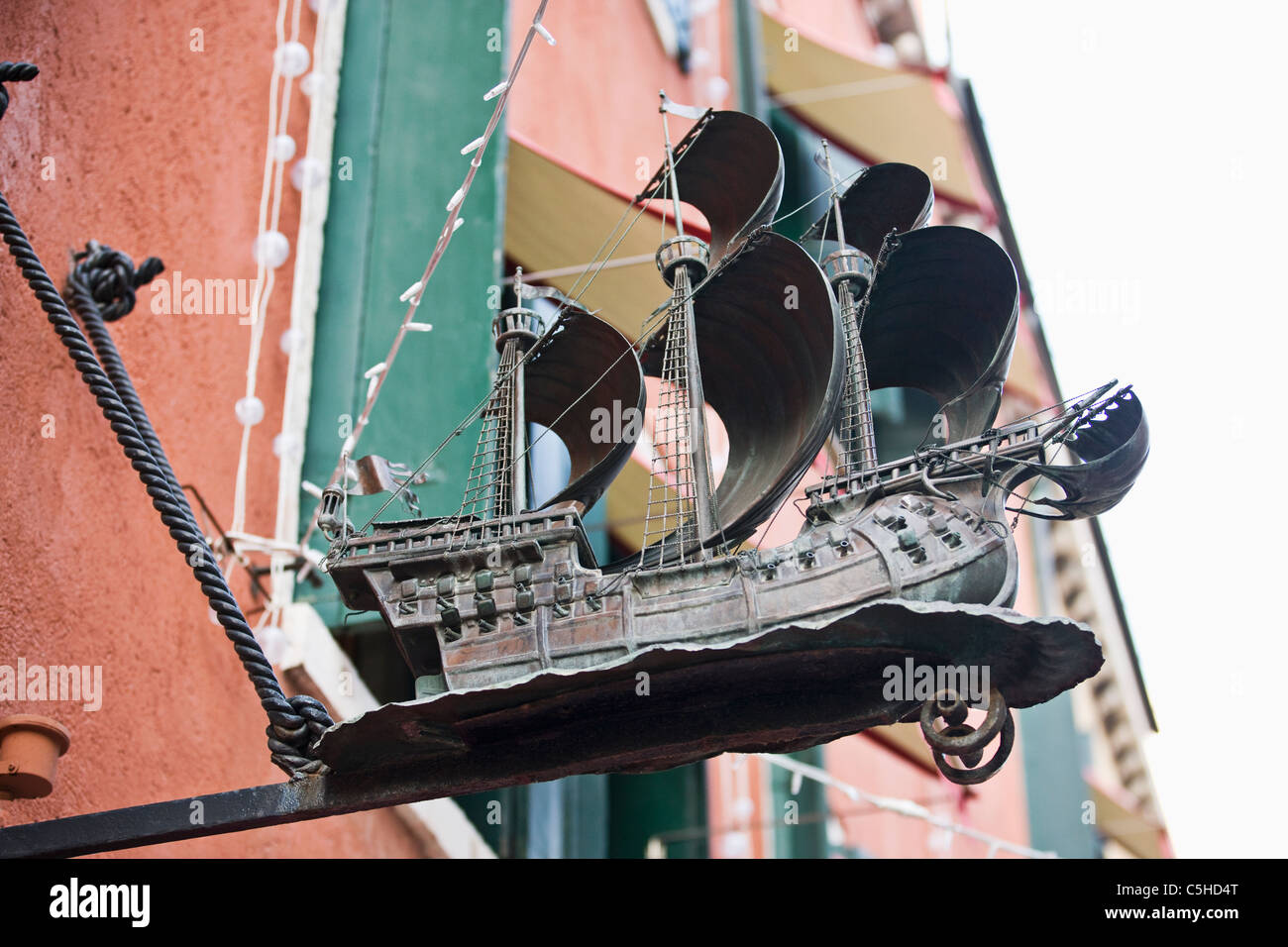 Ship sign outside a restaurant, St Marks, Venice, Italy Stock Photo