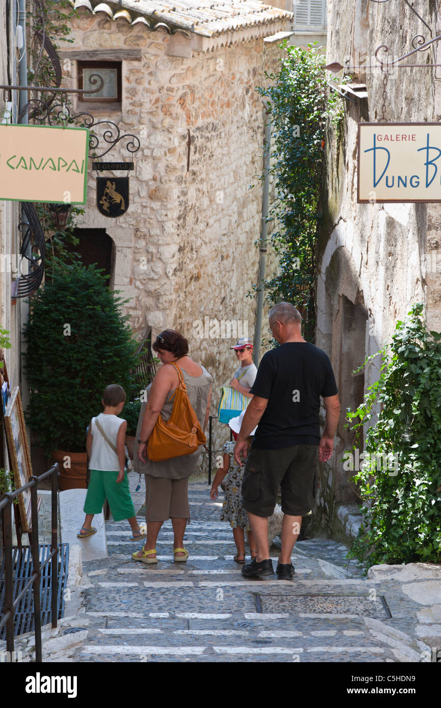 Tourists walking around St Paul de Vence, Provence, France Stock Photo
