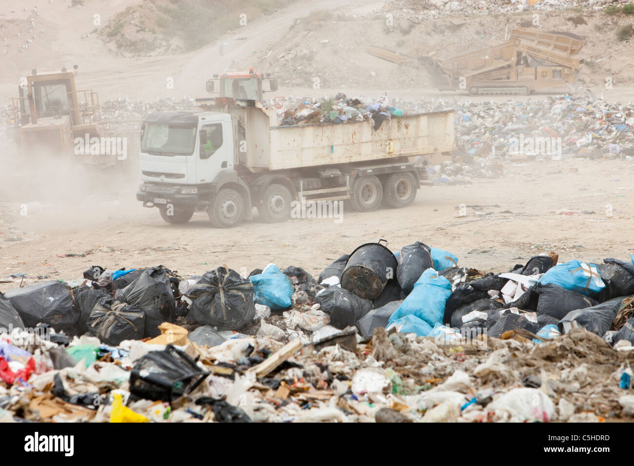 Rubbish on a landfill site in Alicante, Costa Blanca, Murcia, Spain. Stock Photo