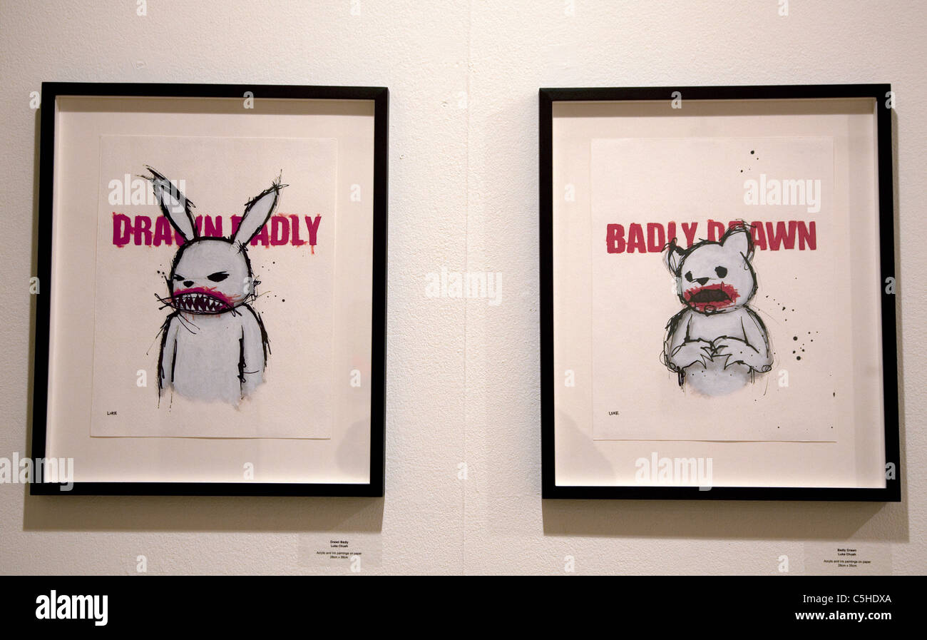 Gossip Well Told exhibition, London: Drawn Badly/Badly Drawn by Luke Chueh Stock Photo