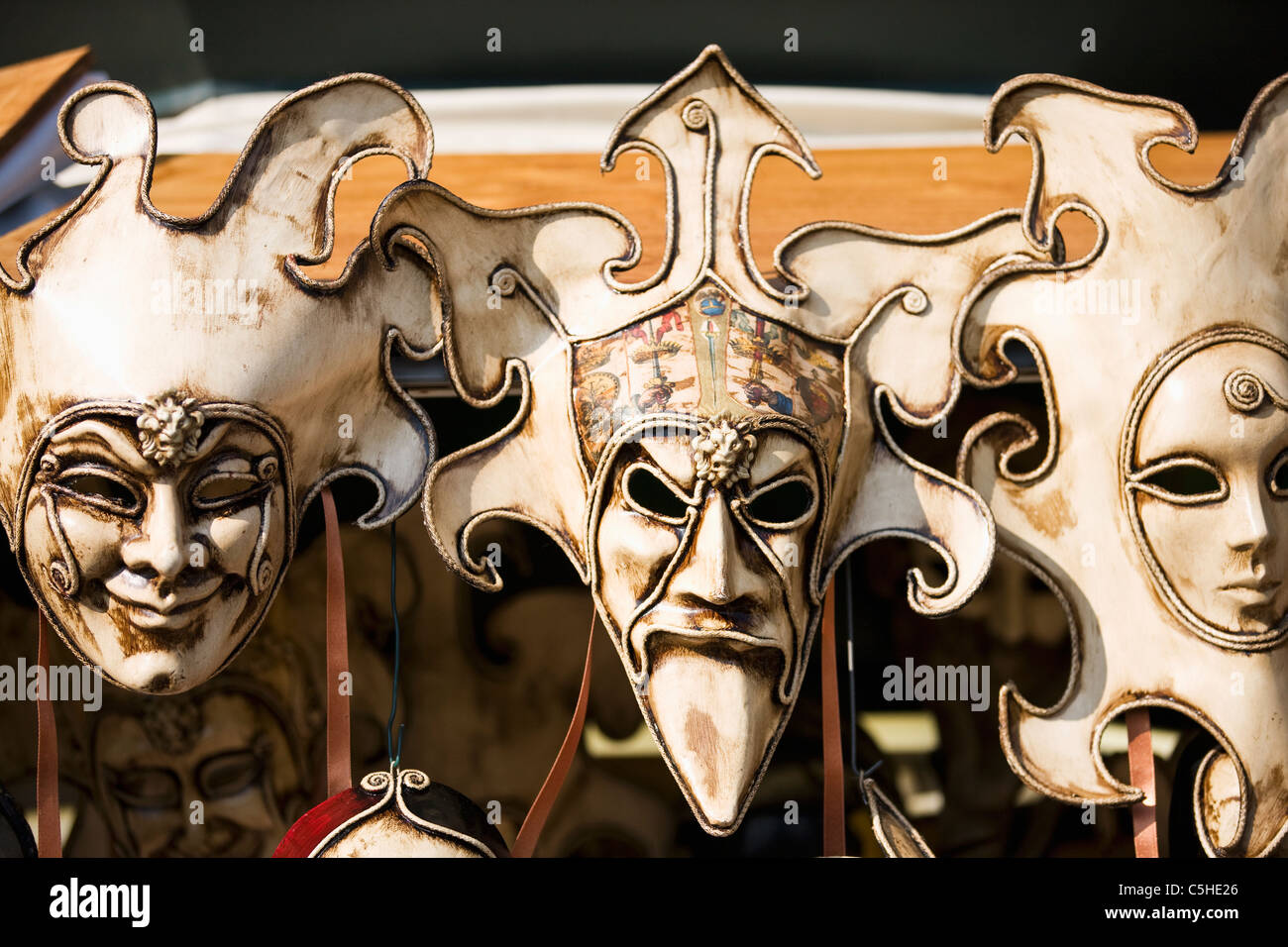 Carnival masks on a stall, Venice, Italy Stock Photo