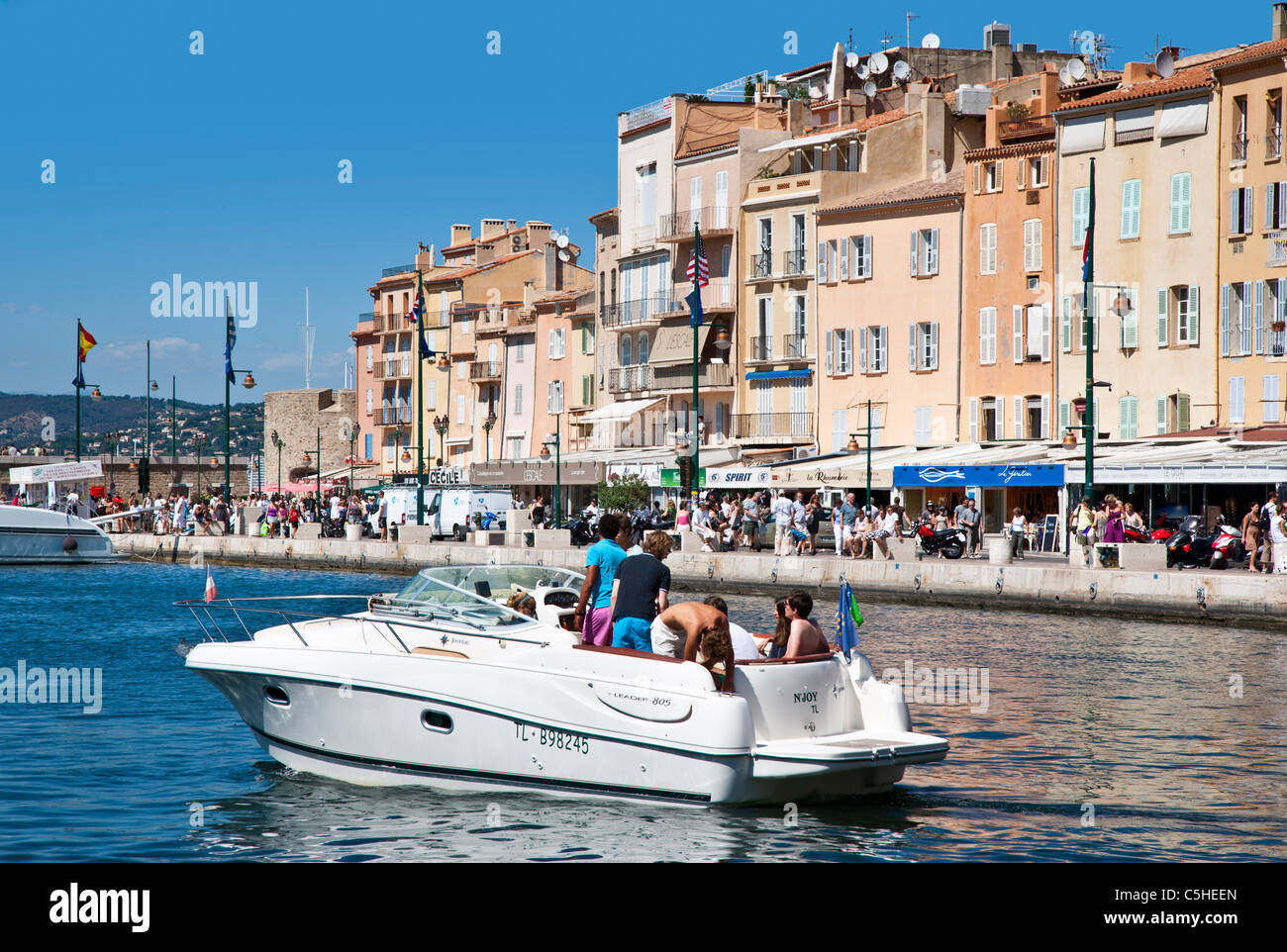People on a small speed boat, Saint Tropez, Cote d'Azure, Provence ...