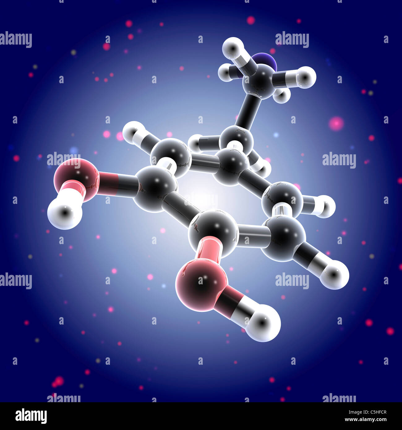 Dopamine, 3D molecular model Stock Photo