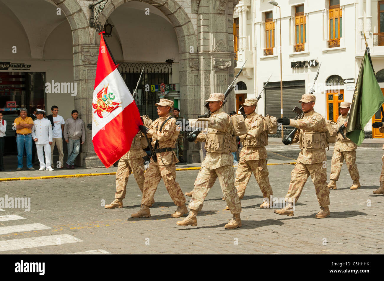 A military parade on the streets of Arequipa, Peru, South America. Stock Photo