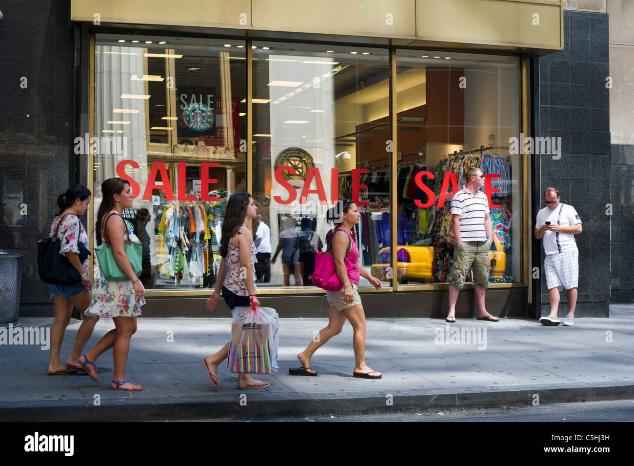 Shoppers outside the famed Century 21 department store in Lower Manhattan in New York Stock Photo