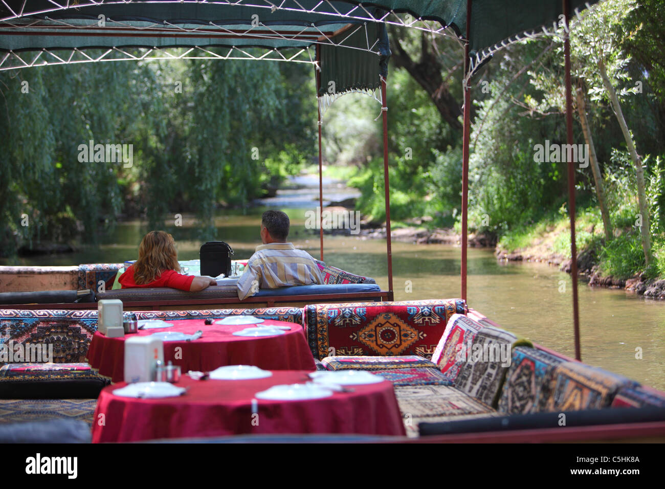 Turkey, Central Anatolia, area south east of Aksaray, Ihlara, Belisirma,  village, restaurant sitting area on water Stock Photo - Alamy