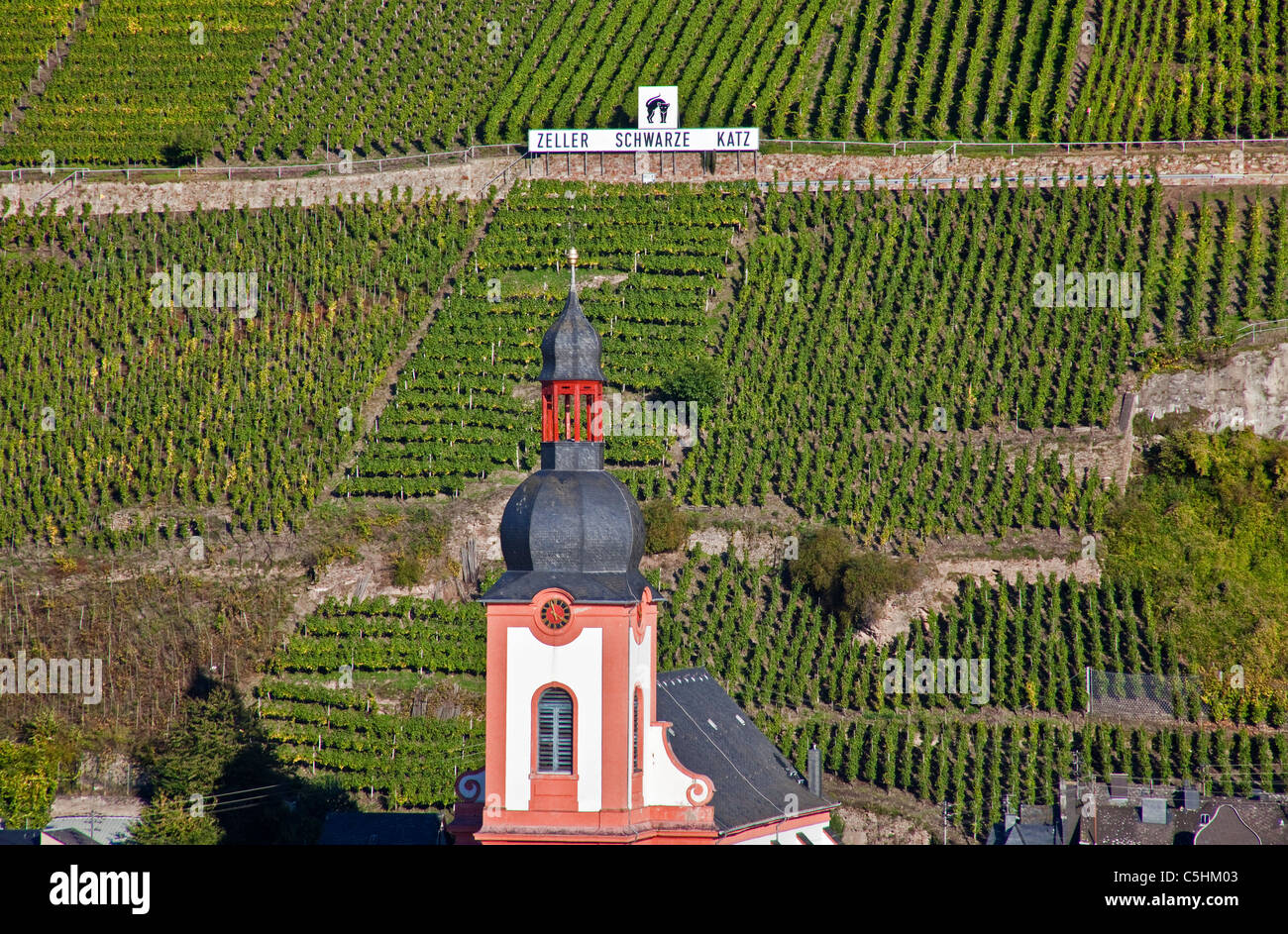 Kirchturm, St. Peter und Paul, Zell, Mittelmosel, Mosel, church tower Saint Peter and Paul, Moselle Stock Photo