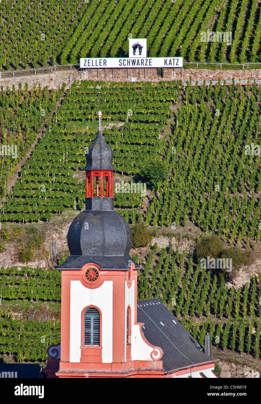 Kirchturm, St. Peter und Paul, Zell, Mittelmosel, Mosel, church tower Saint Peter and Paul, Moselle Stock Photo
