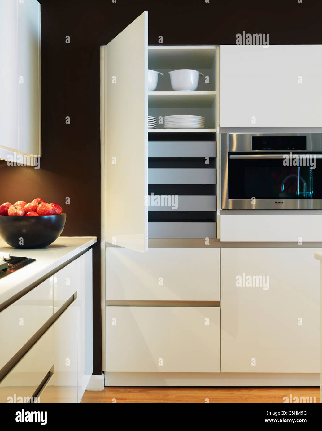 white modern kitchen cabinets Stock Photo
