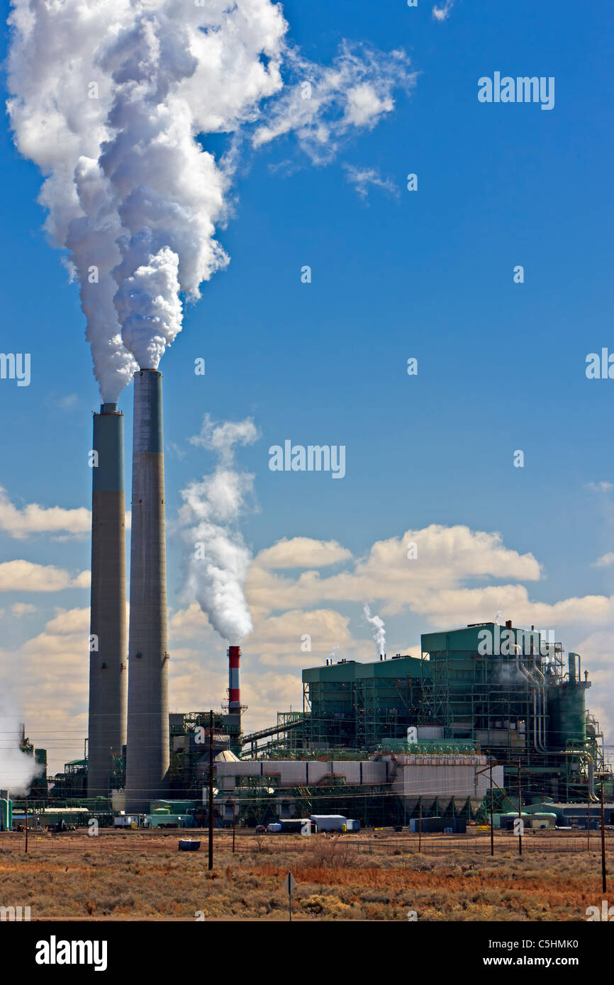 Coal-fired Cholla Power Plant with smoking smokestacks, Arizona, USA Stock Photo