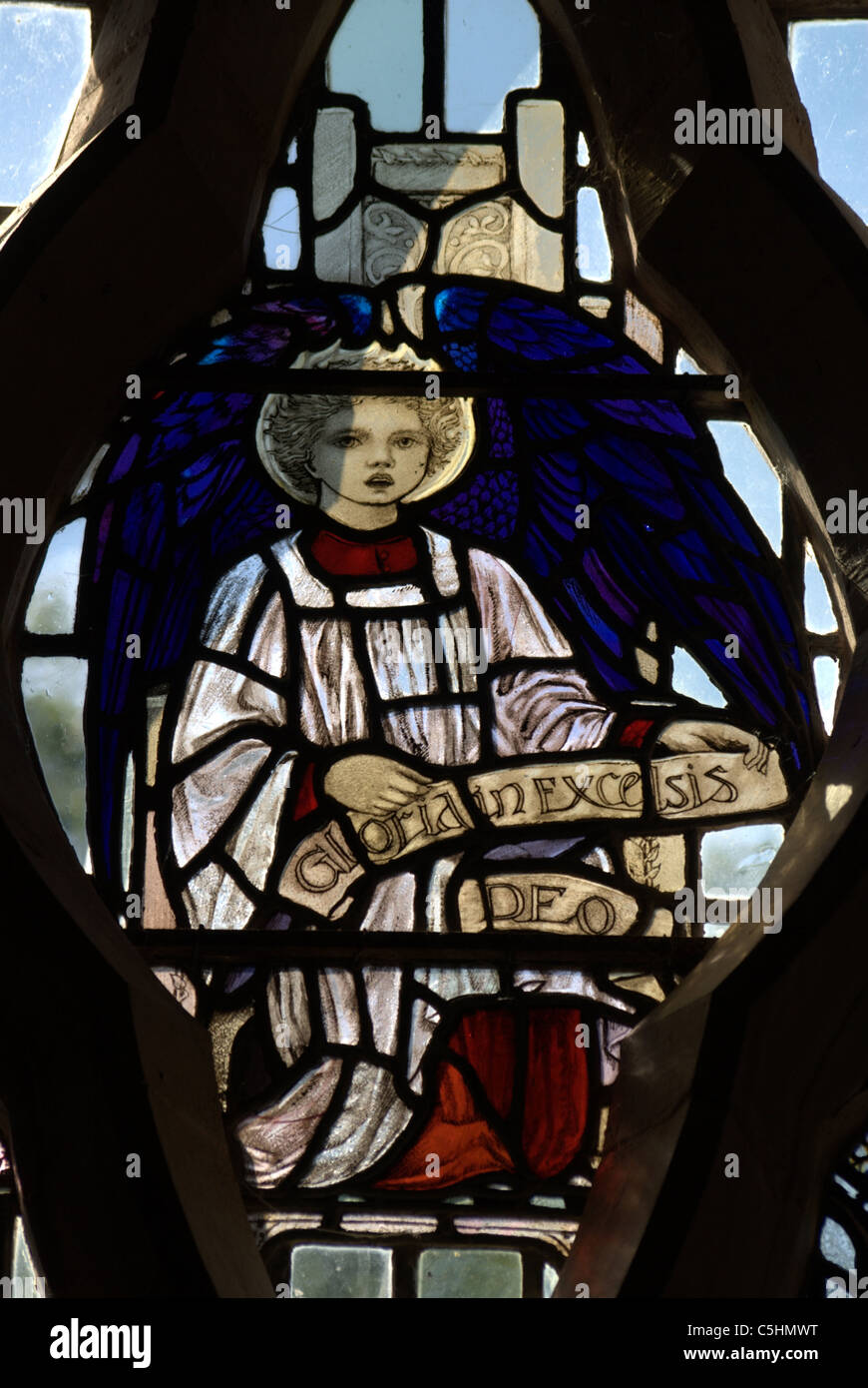 Section of stained glass depicting a saint possibly St.Cecilia the patron saint of musicians Stock Photo