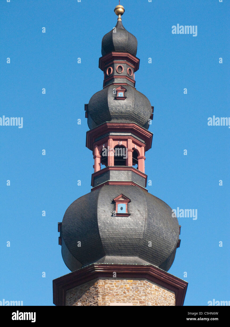 Pfarrkirche Sankt Martin,in Cochem, Mosel, Bell tower of the Sankt Martin church, Cochem, Moselle Stock Photo