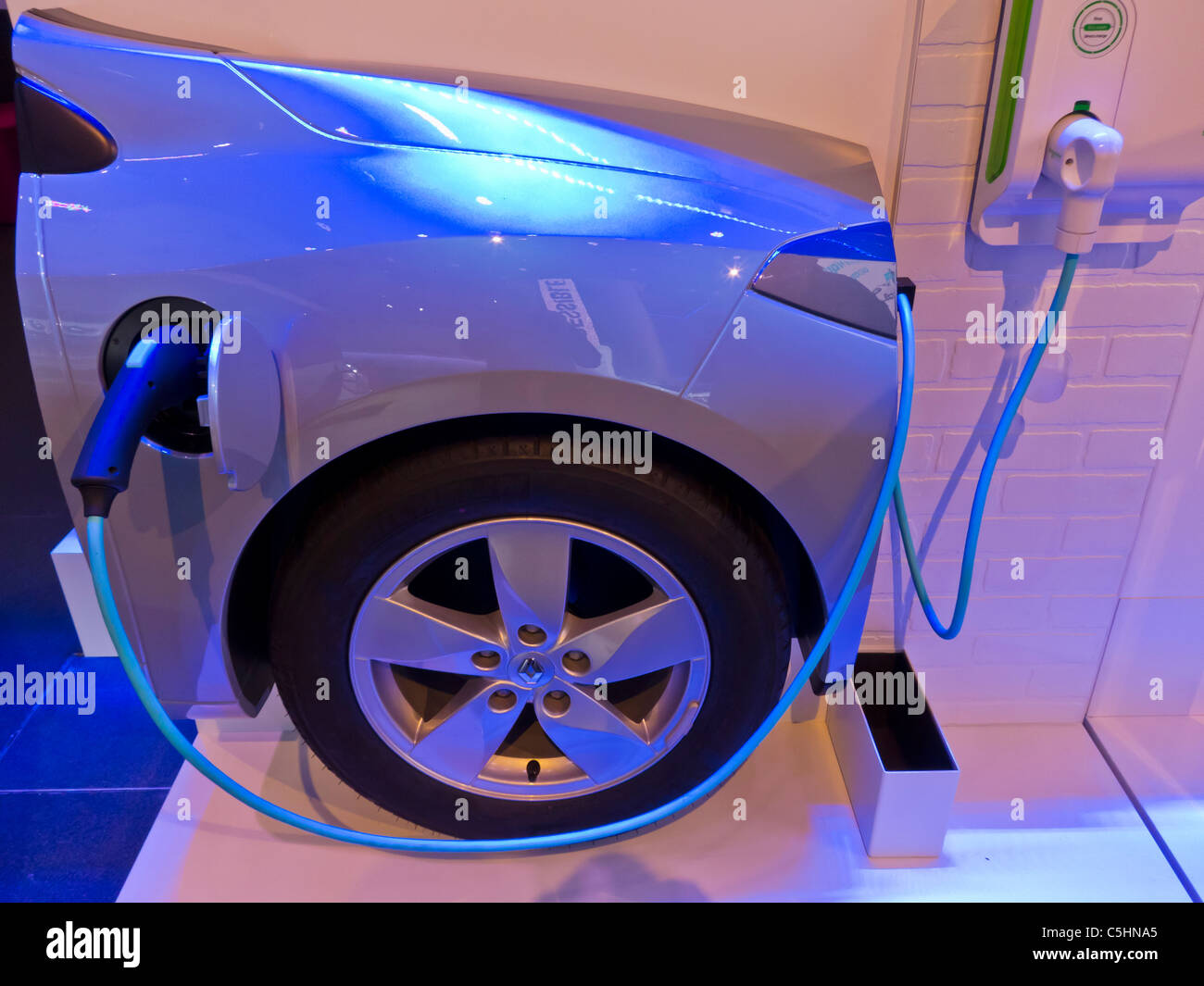 Paris, France, Detail Electric Plug Charger, Renault Car Showroom Display of New Green Cars