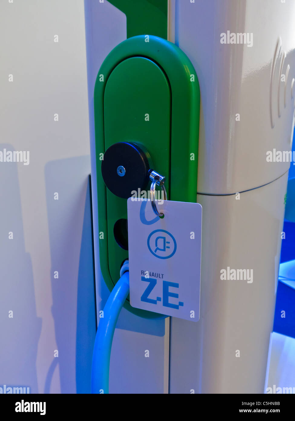 Paris, France, Detail Electric Plug Charger, Renault Car Showroom, Display of New Green Cars