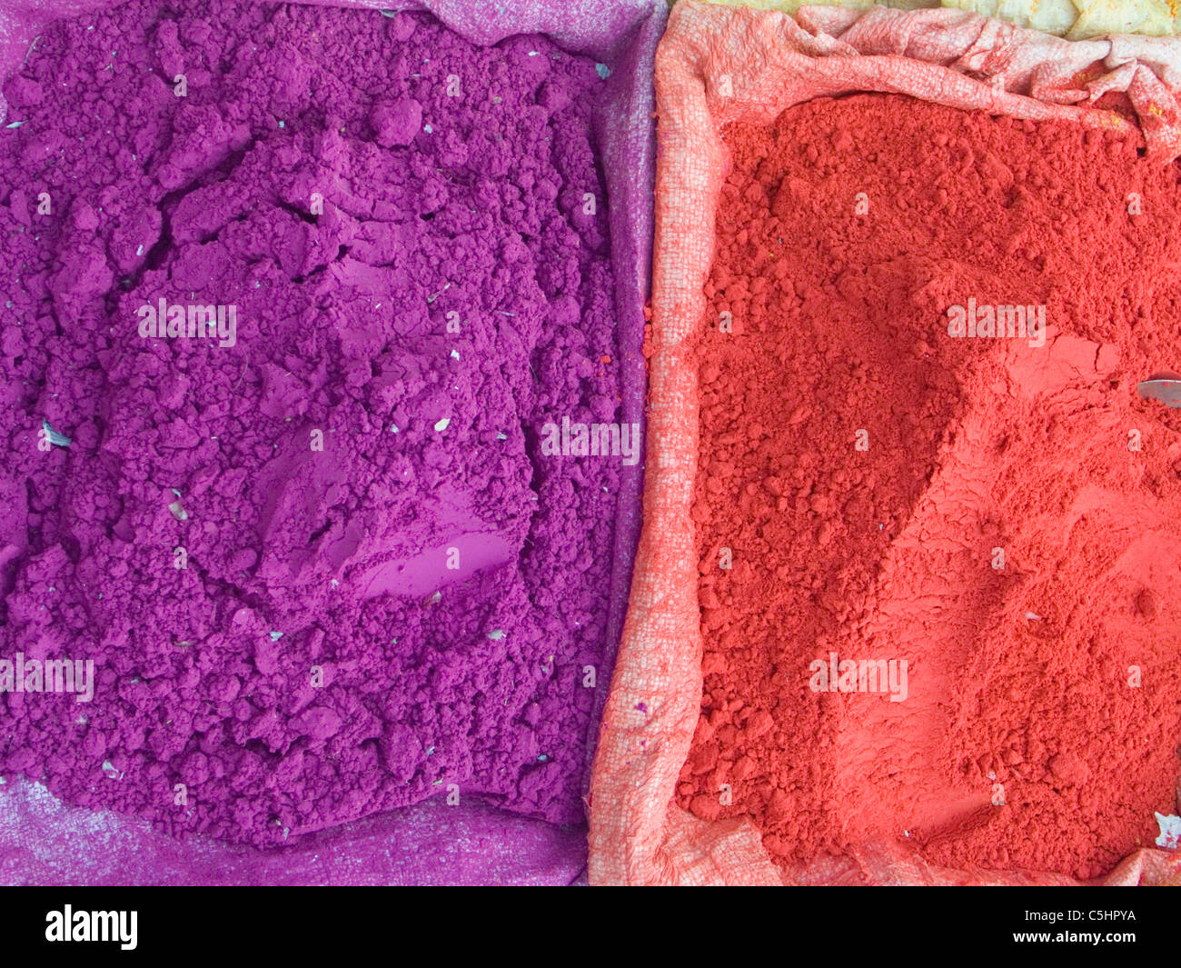 Colored powder used in religious rituals for sale ina market in Bangalore, India Stock Photo