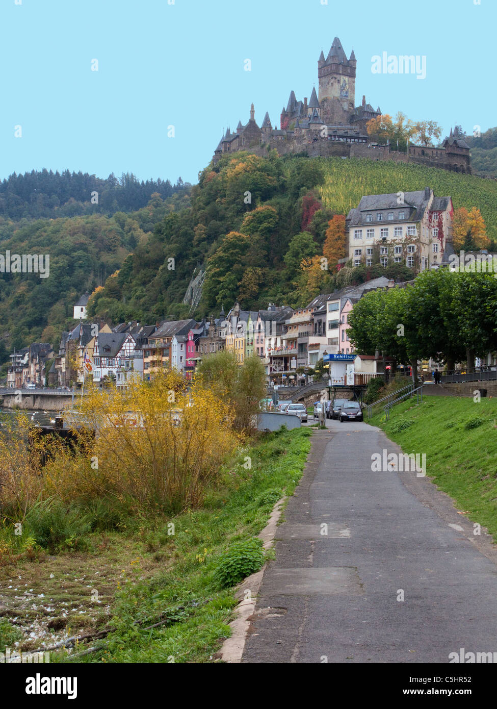 Reichsburg, Wahrzeichen von Cochem, Mosel, Cochem castle, landmark of Cochem, Moselle Stock Photo