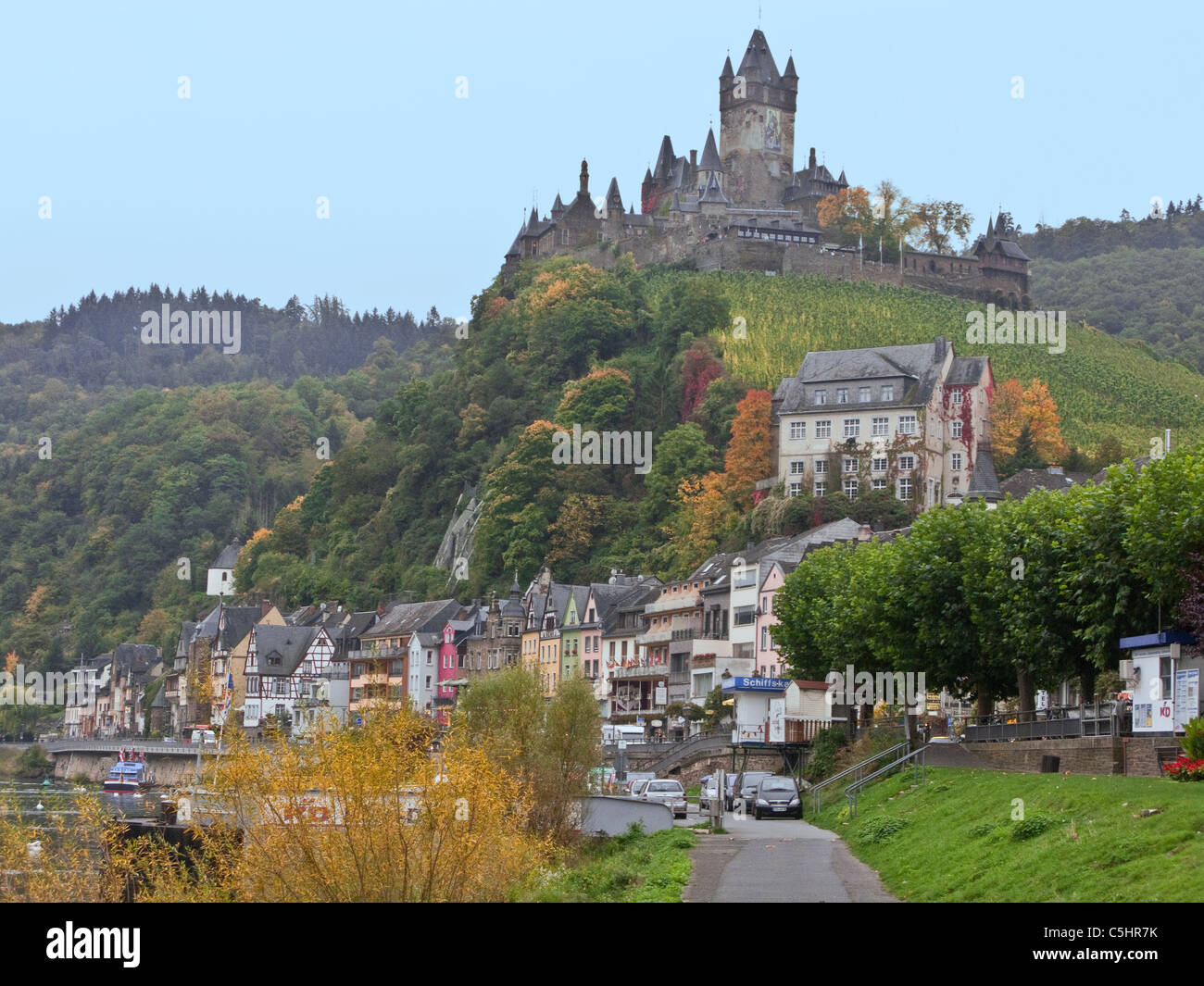 Reichsburg, Wahrzeichen von Cochem, Mosel, Cochem castle, landmark of Cochem, Moselle Stock Photo