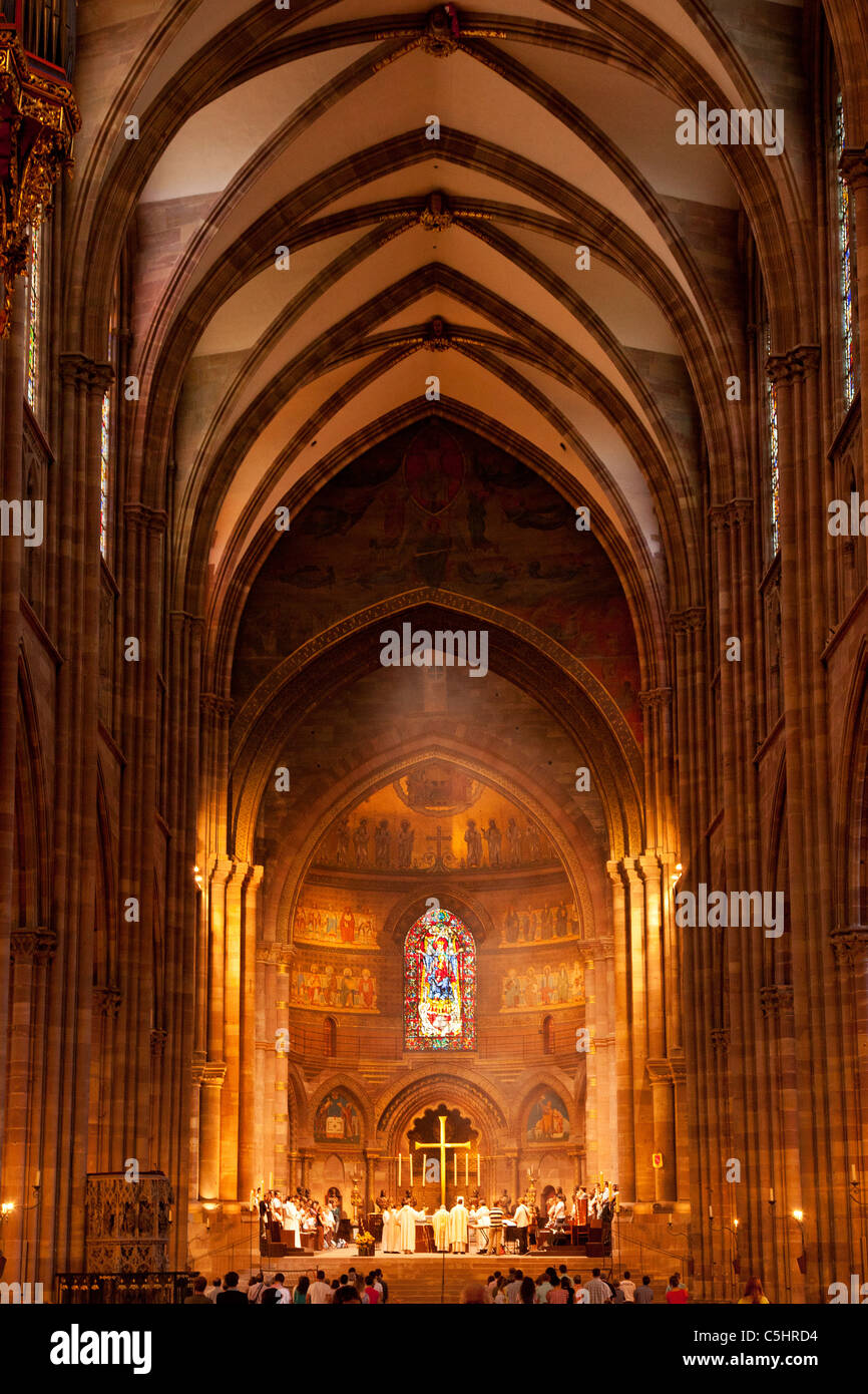 Interior of the massive and beautifully detailed Strasbourg Cathedral, Alsace, Bas-Rhin, France Stock Photo