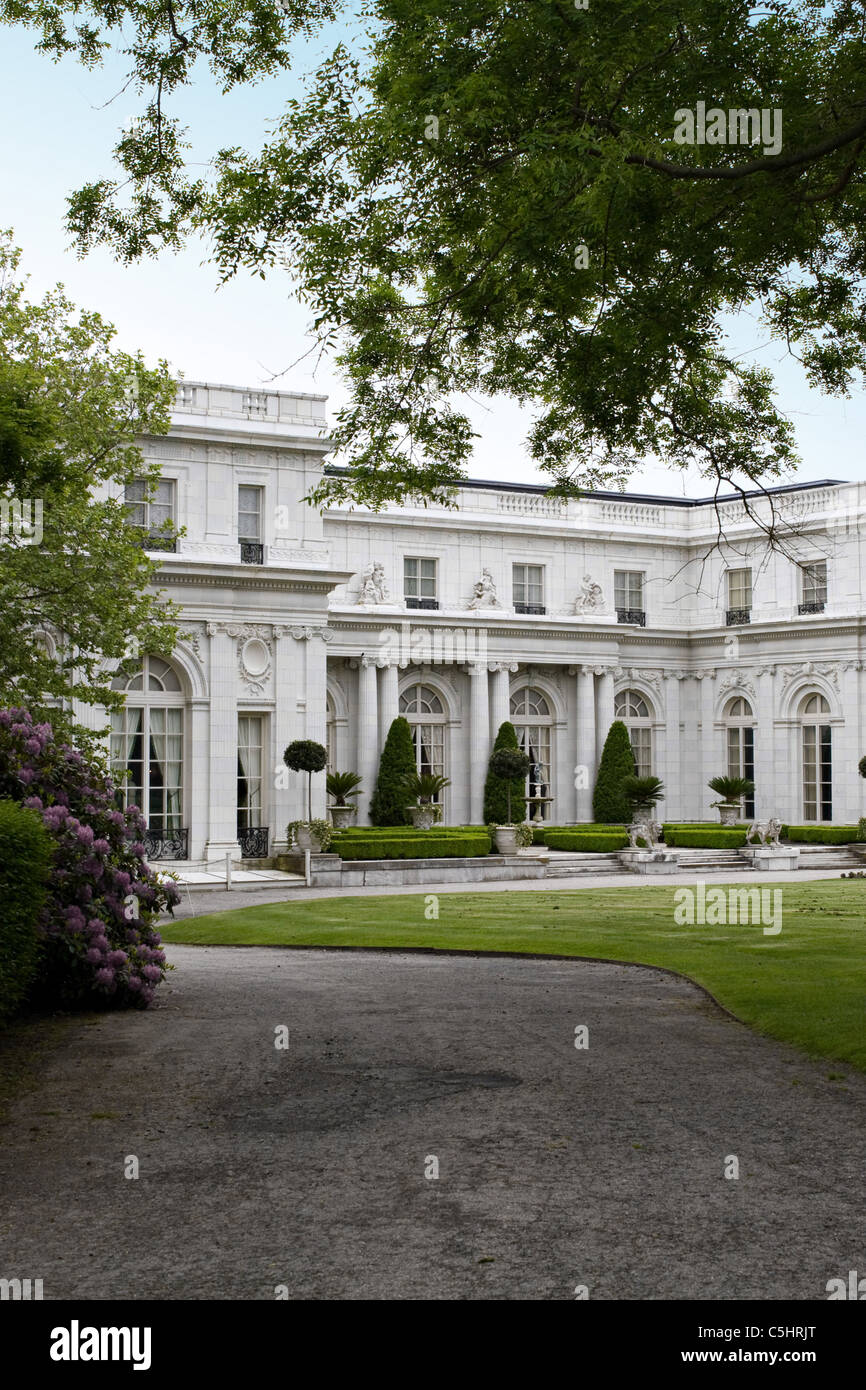 A fancy guilded age mansion with ornate exterior arches and architecture. Stock Photo