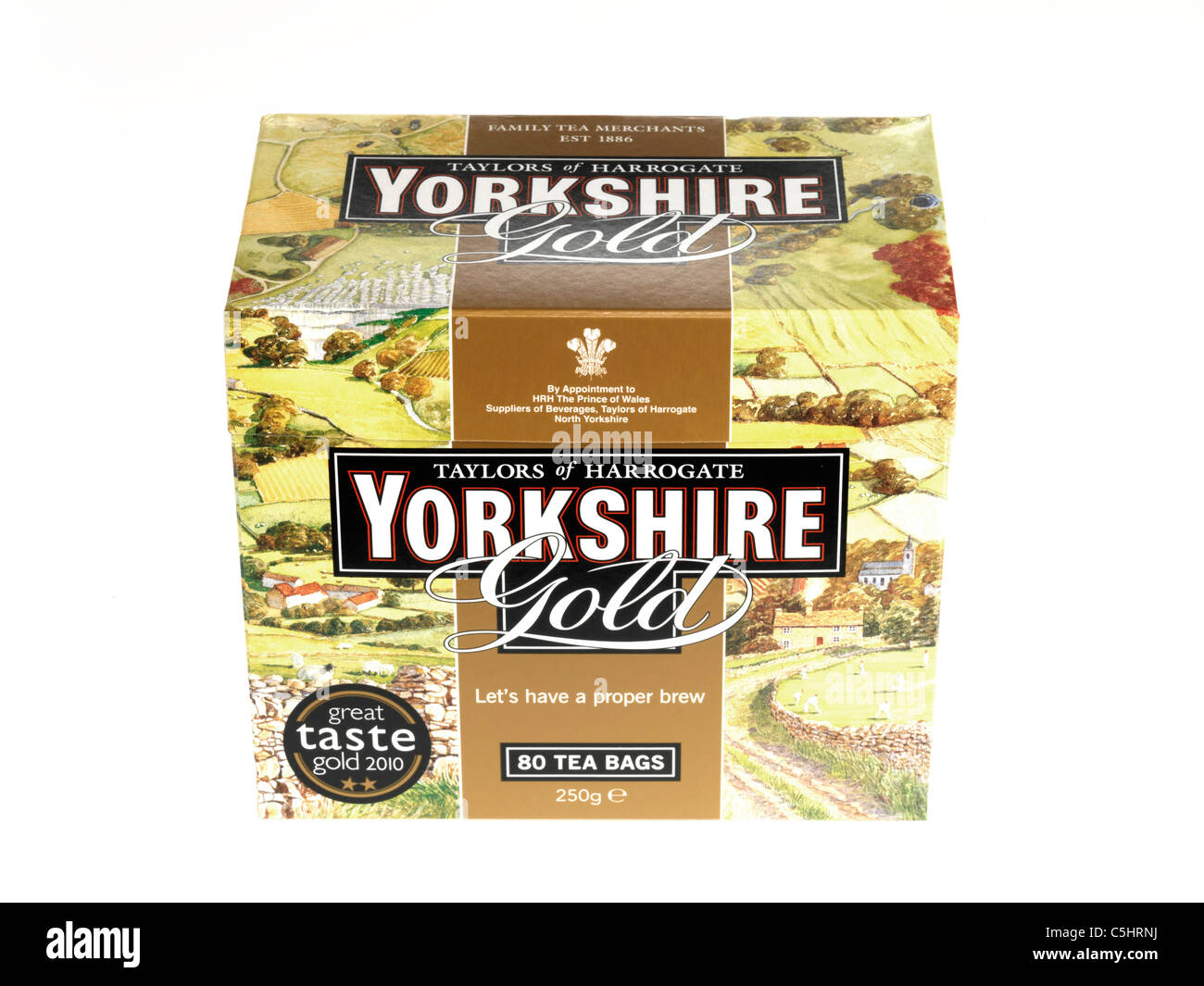 Branded Carton Of Yorkshire Tea Bags Isolated Against A White Background With A Clipping Path And No People Stock Photo