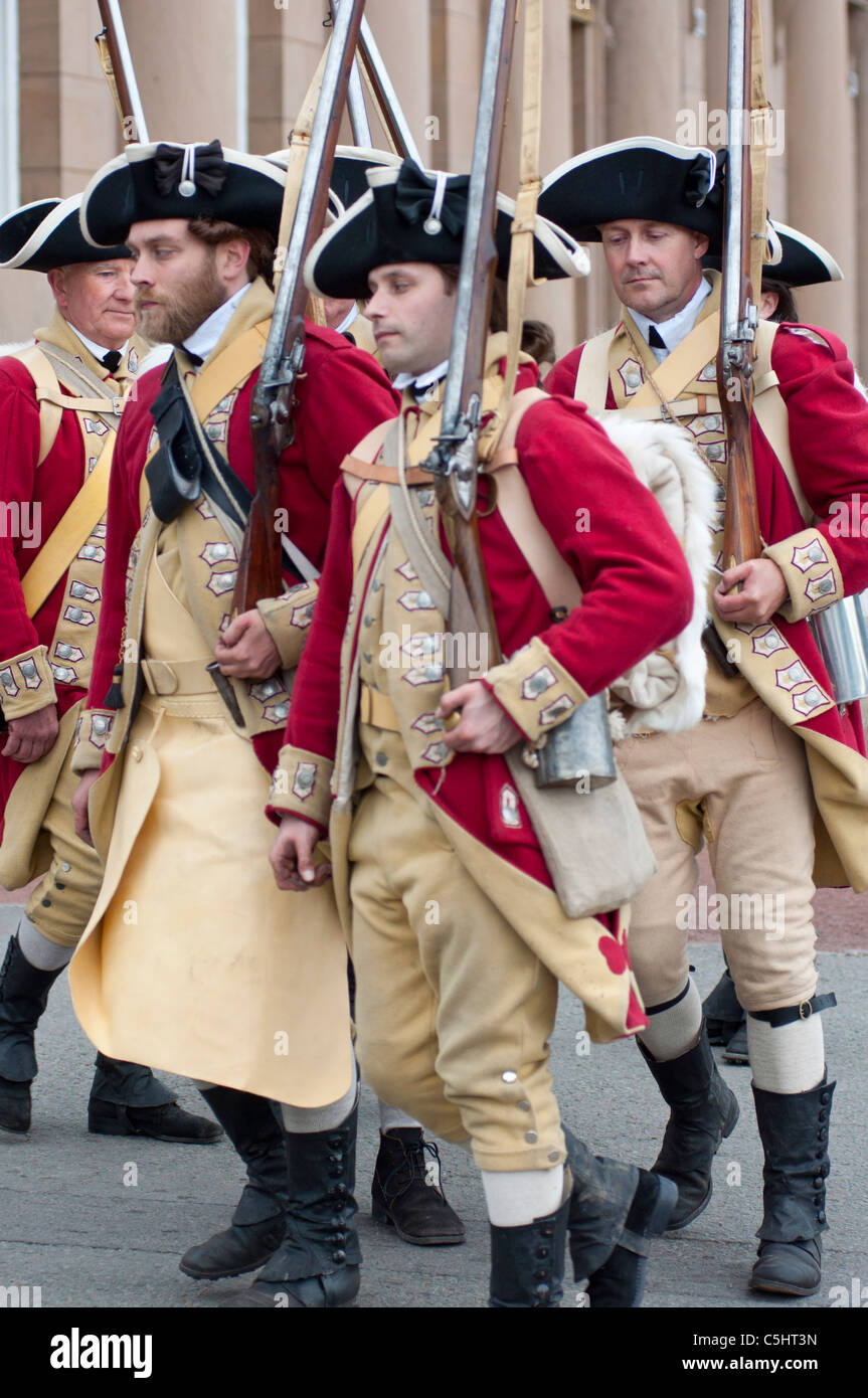 Colonial soldiers marching in Chester, Cheshire, UK Stock Photo