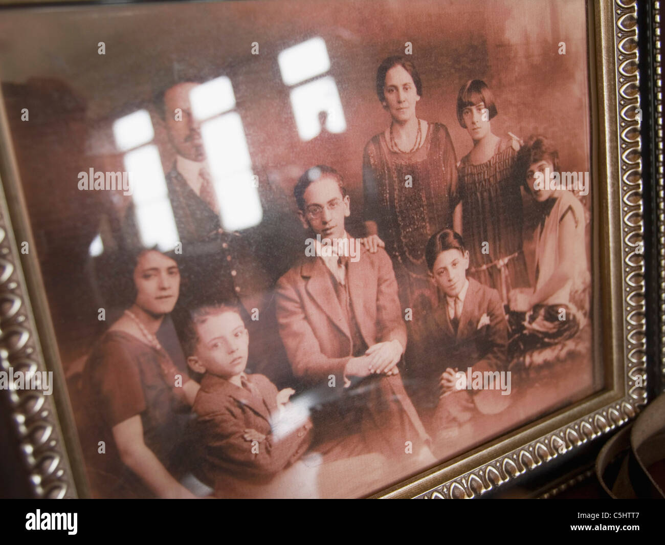 Family photos and other memorabilia in the museum section of a historic Jewish Synagaogue in Tucson, Arizona Stock Photo