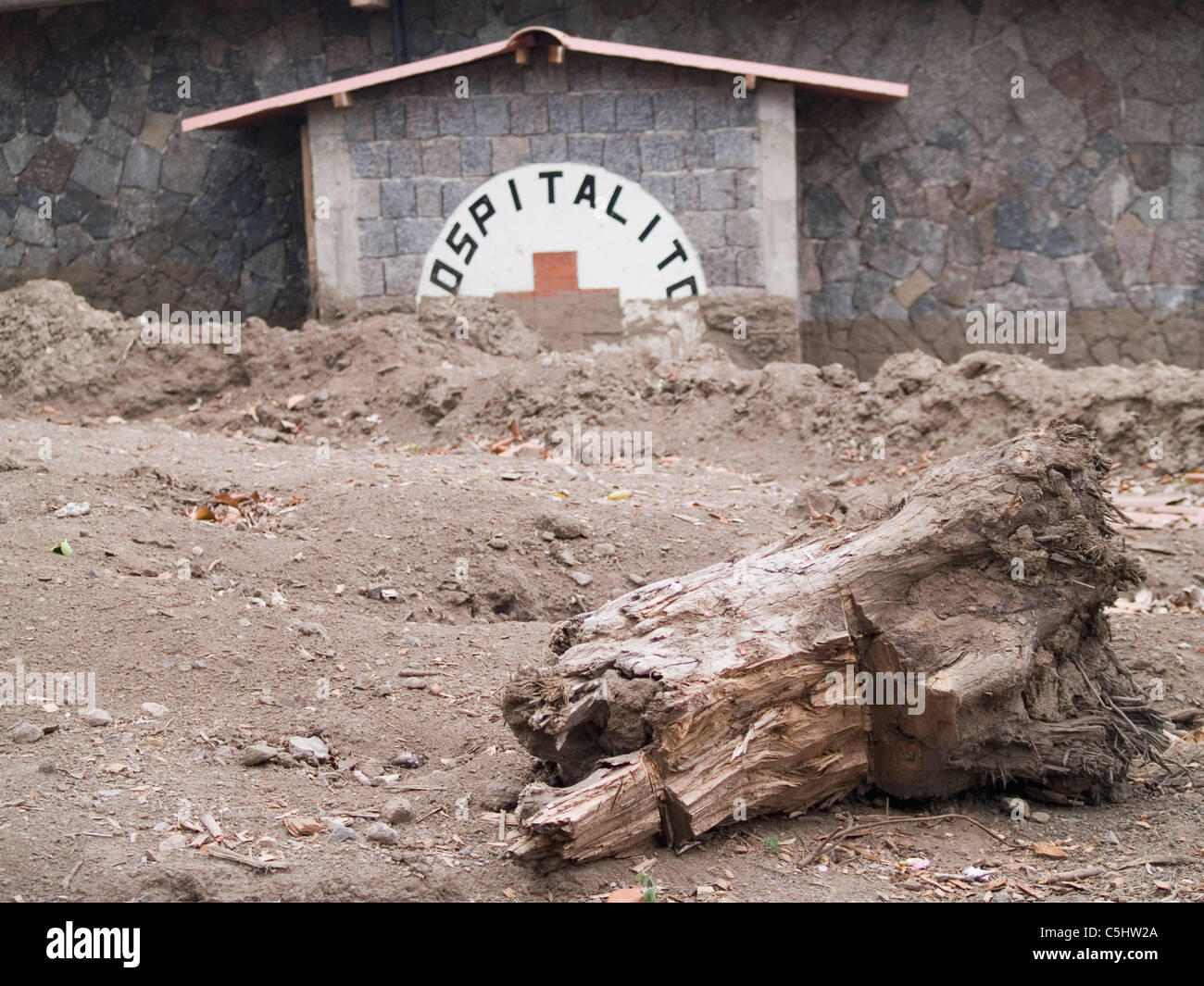 Remnnants of village destroyed in a mudslide in Panabaj, Guatemala. Stock Photo