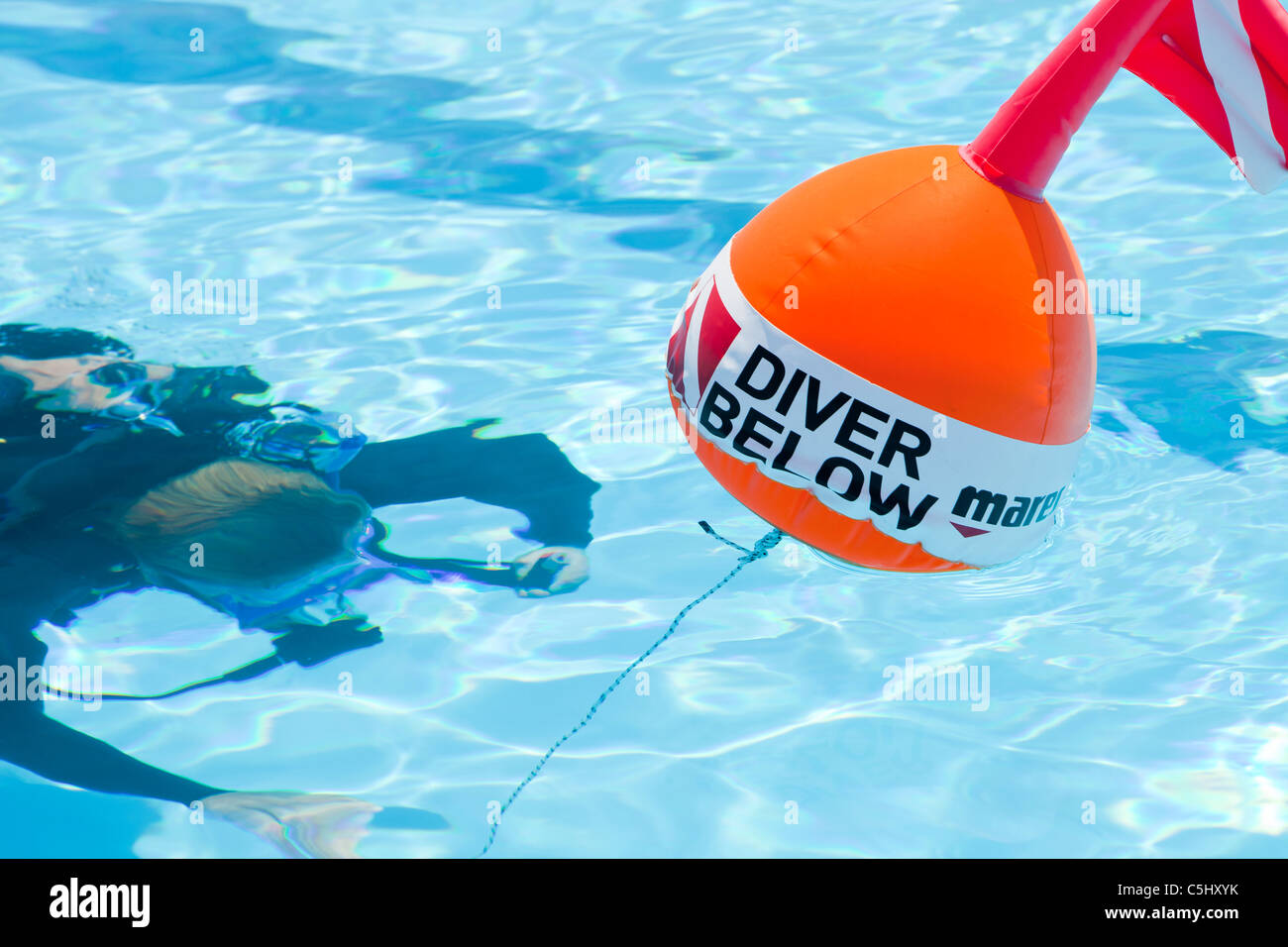 Diver below warning buoy on hires stock photography and images Alamy