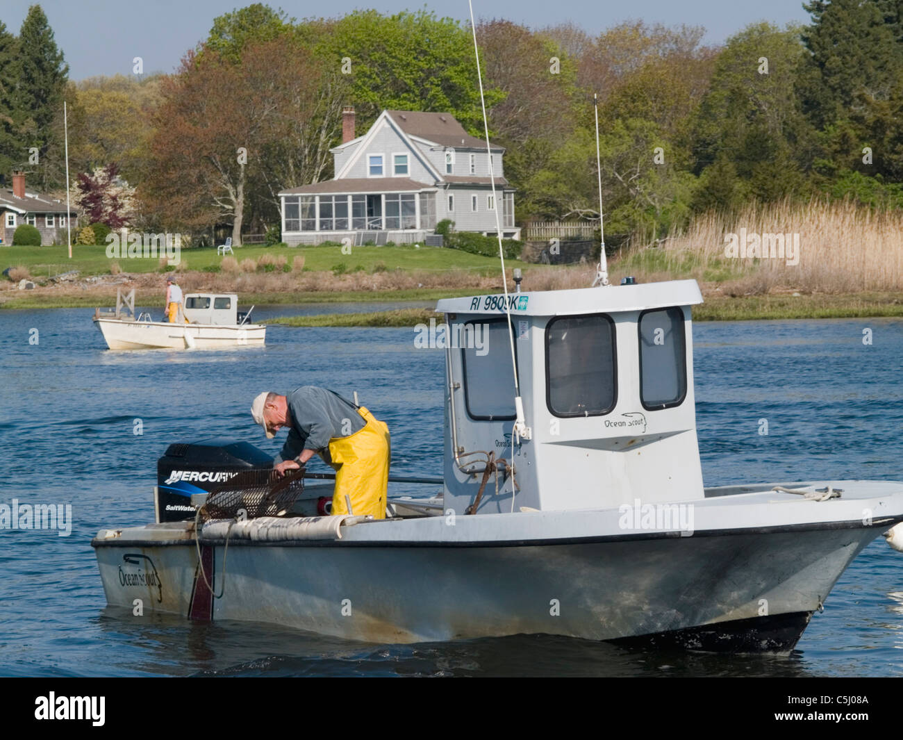 R.I. Quahoggers, at work in Wickford, Rhode Island. Stock Photo