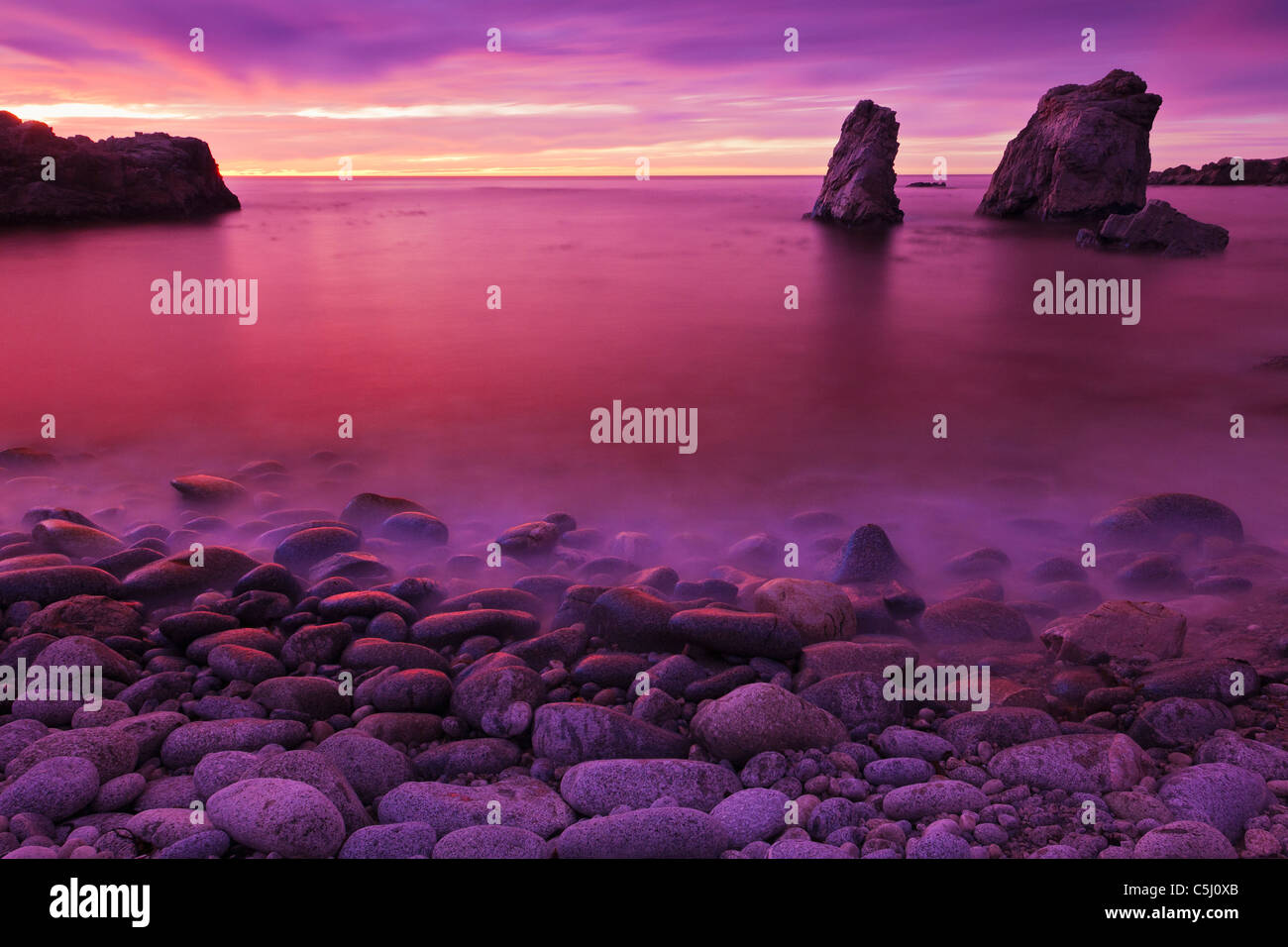 Sea stacks at dusk, Soberanes Point, Garrapata State Park, Big Sur ...