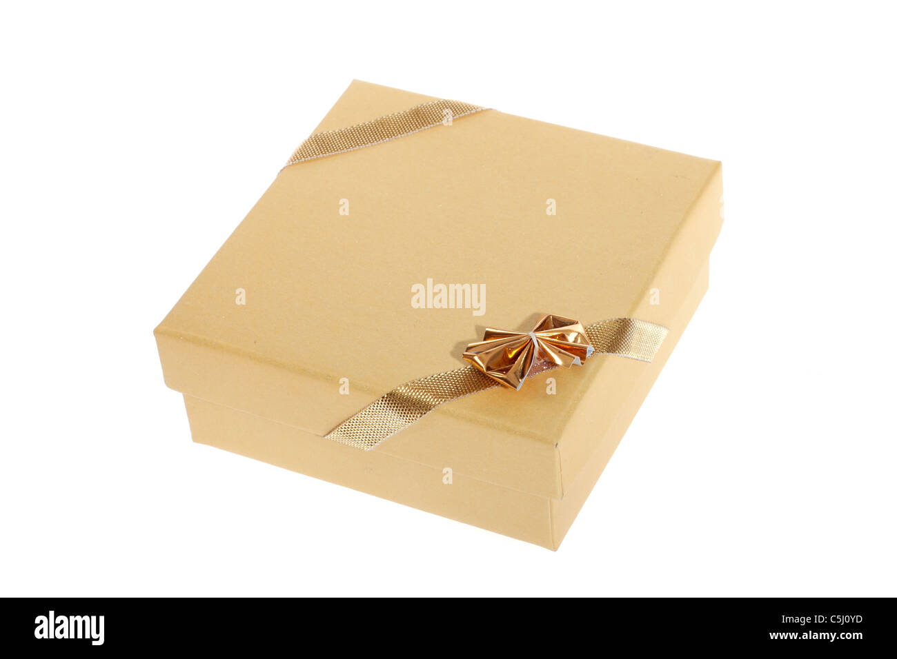 gift box with gold ribbon on white background Stock Photo - Alamy