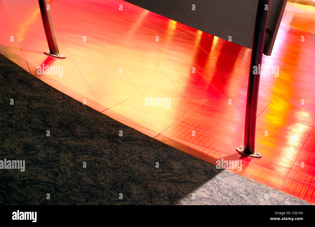 abstract view of red lights reflected off the floor Stock Photo