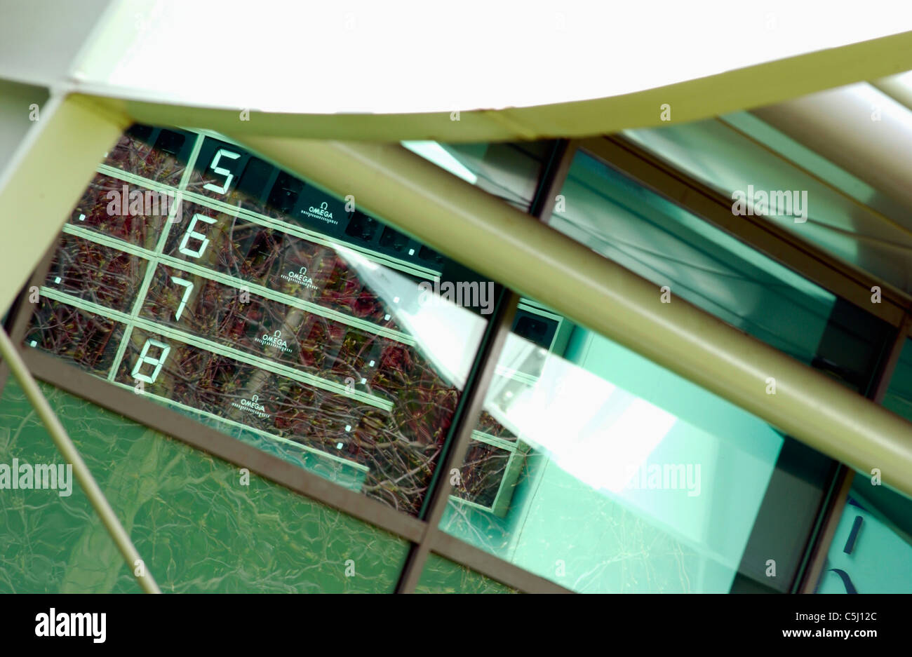 swimming pool interior showing time clock Stock Photo Alamy