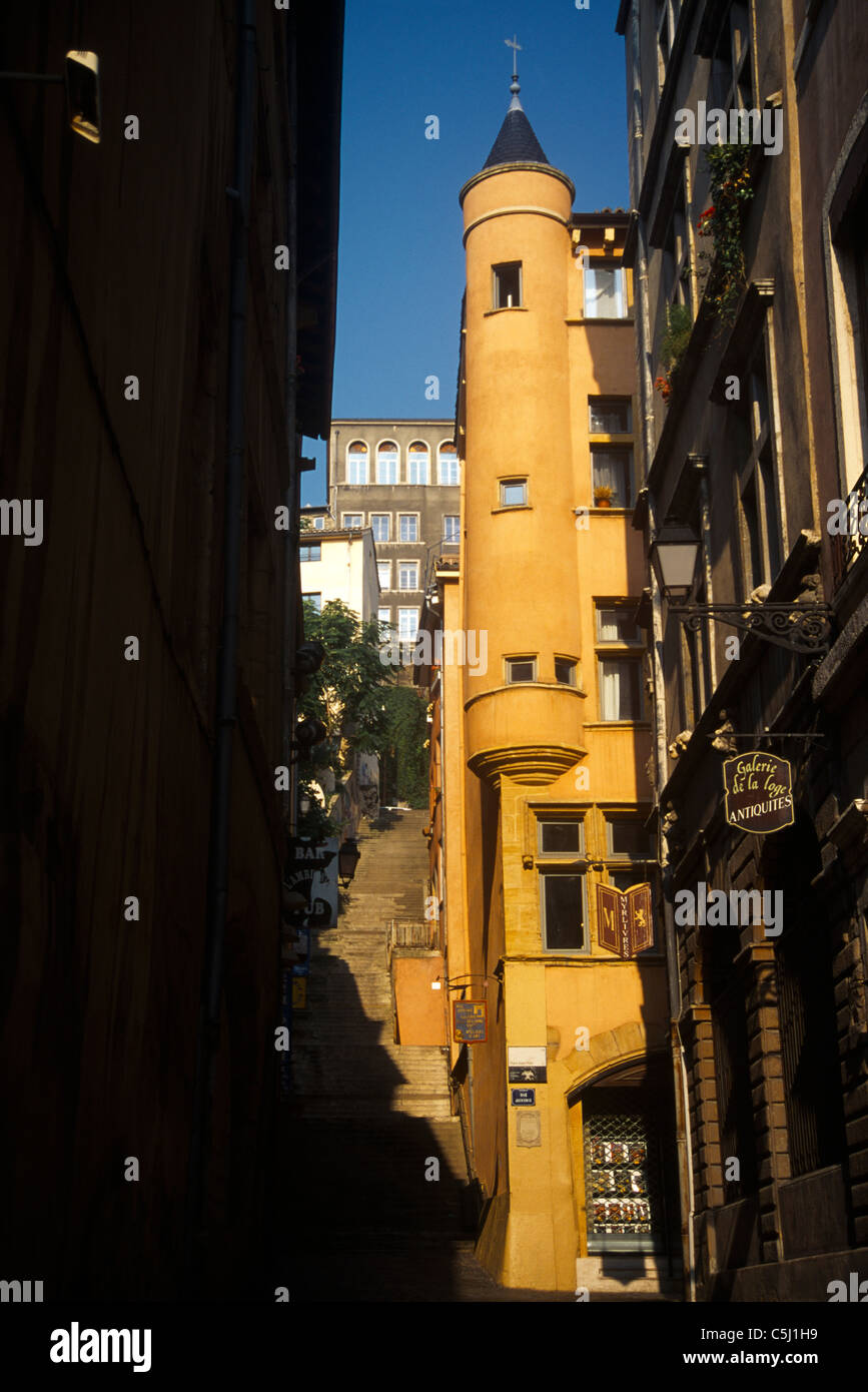 Lyon France Corner Turret Rue De La Loge Stock Photo Alamy